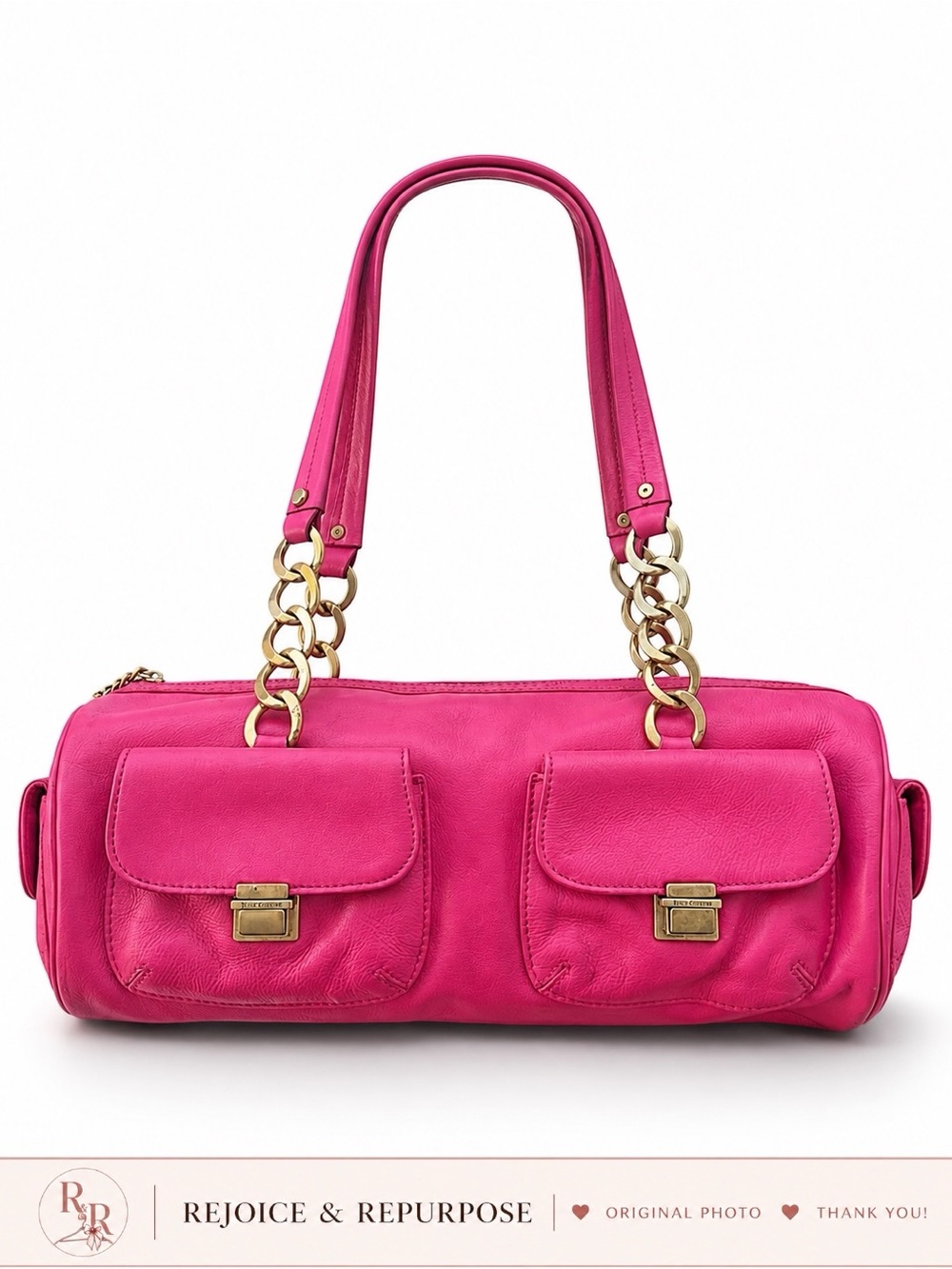 RARE Vintage 2005 Juicy Couture Hot Pink Leather Barrel Bag Y2K